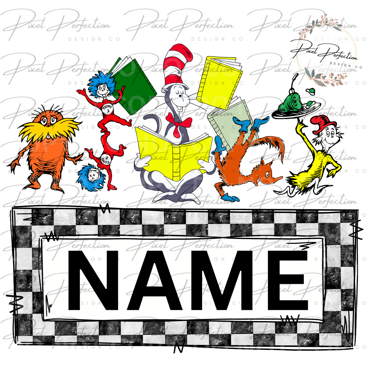 Dr Seuss read across America checkered name plate