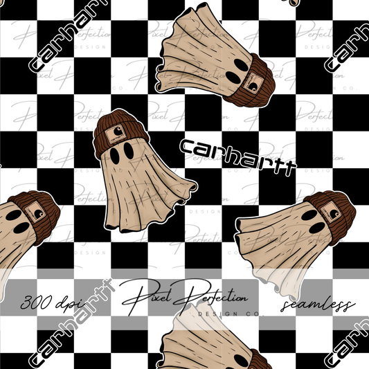 Blue collar boys fall ghost and checkered seamless