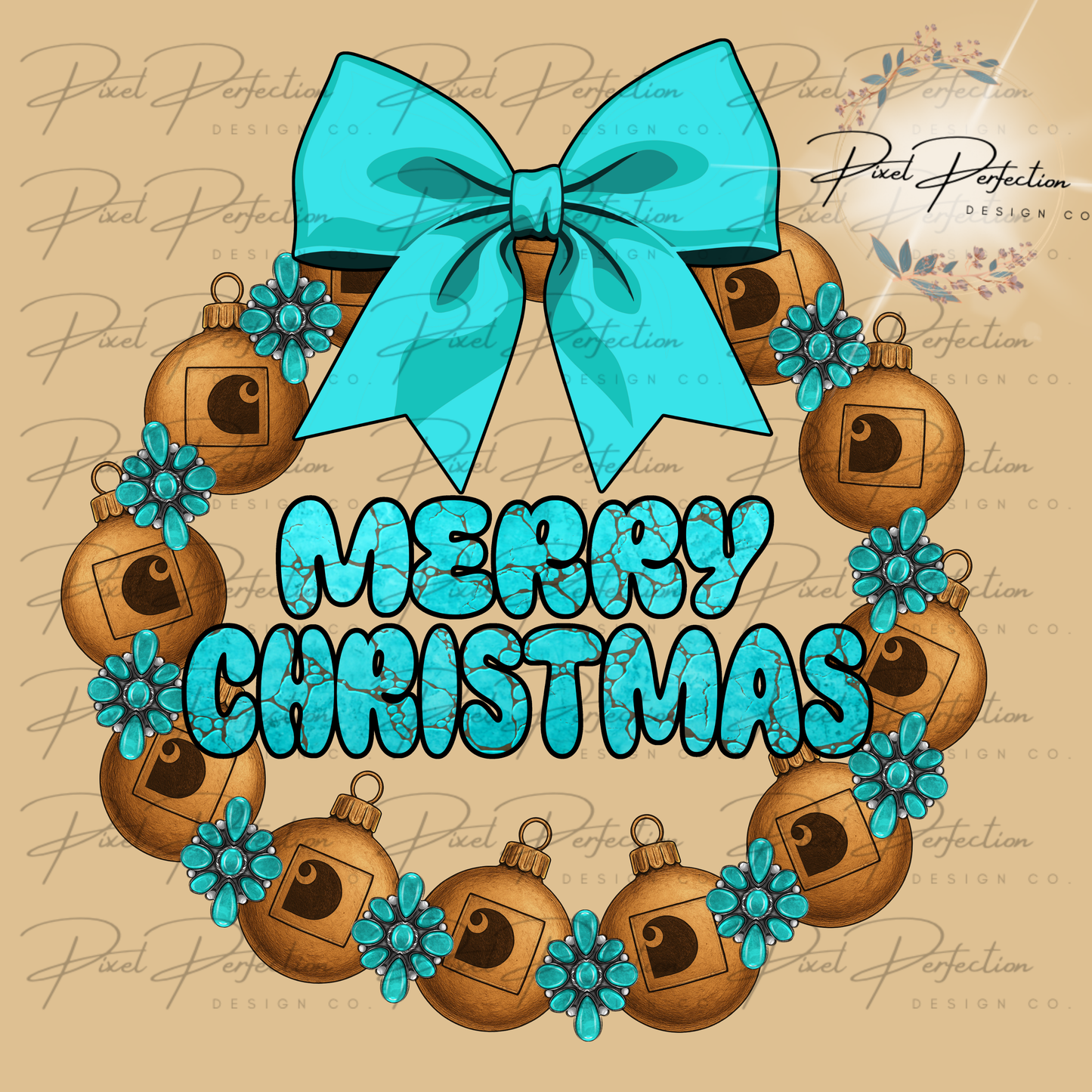 Western merry Christmas Blue collar turquoise wreath PNG