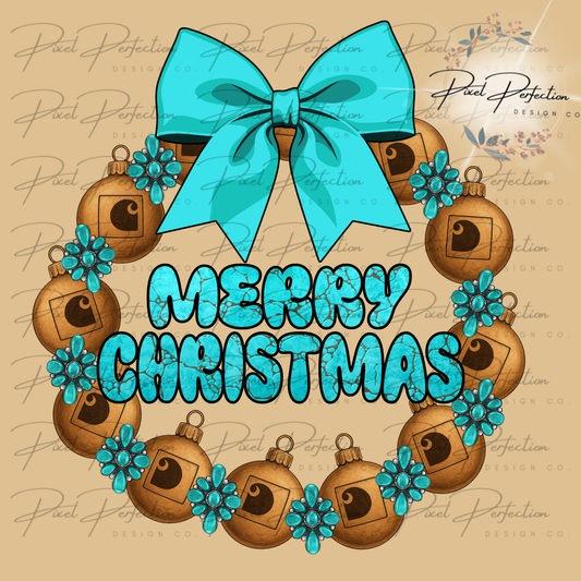 Western merry Christmas Blue collar turquoise wreath PNG