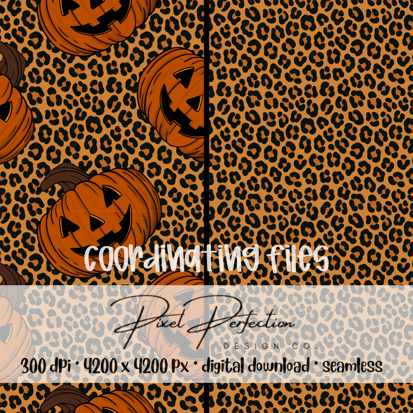 Leopard print jackolantern with coordinating leopard print seamless