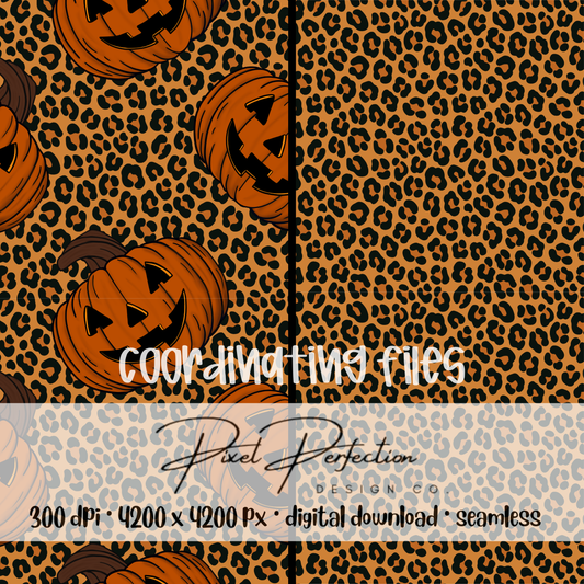 Leopard print jackolantern with coordinating leopard print seamless