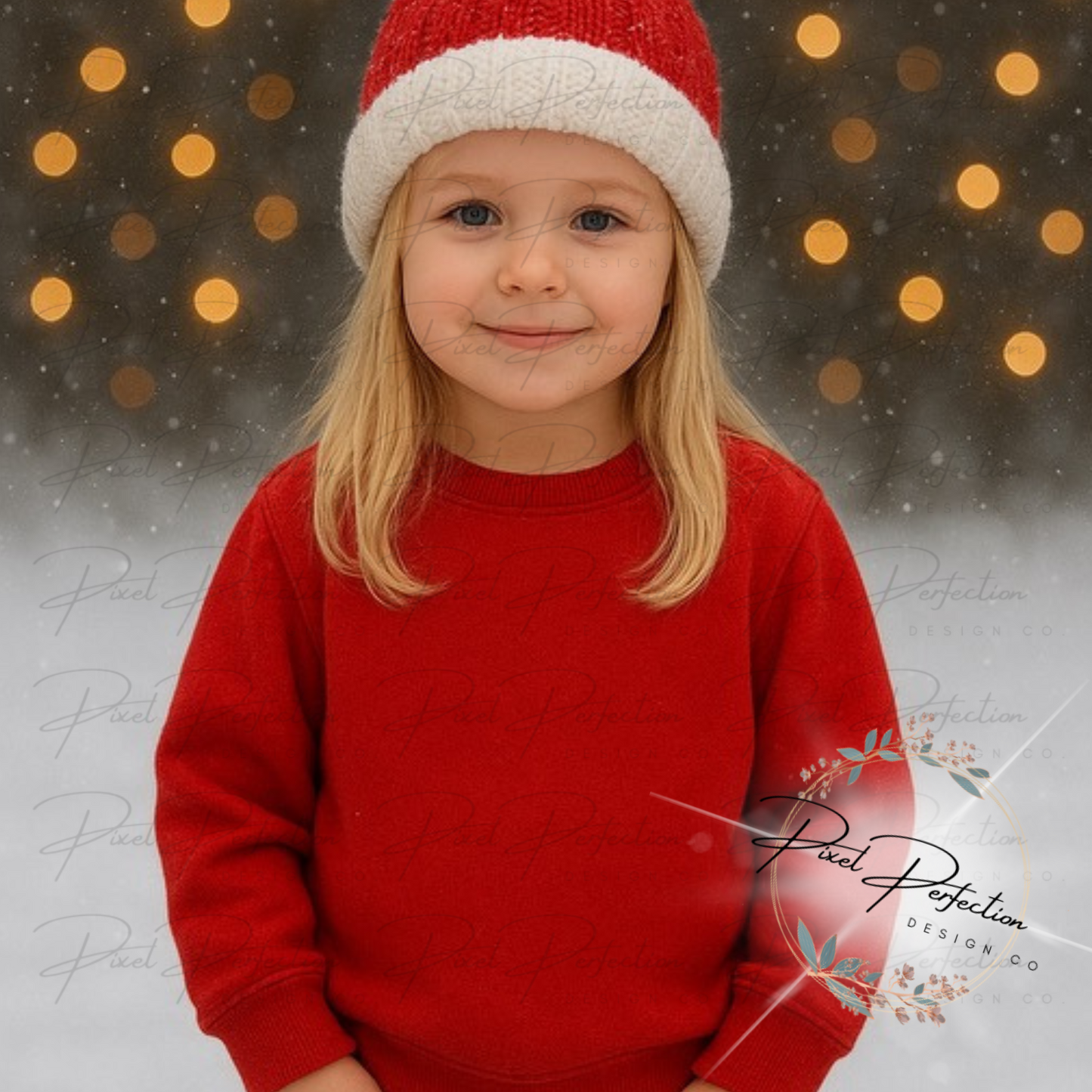 Kids red sweatshirt on a little girl with winter background digital file