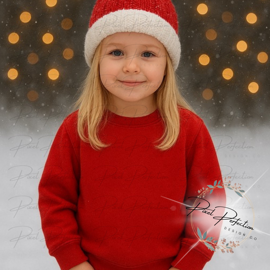 Kids red sweatshirt on a little girl with winter background digital file