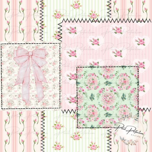Pink floral quilted patchwork with bow seamless