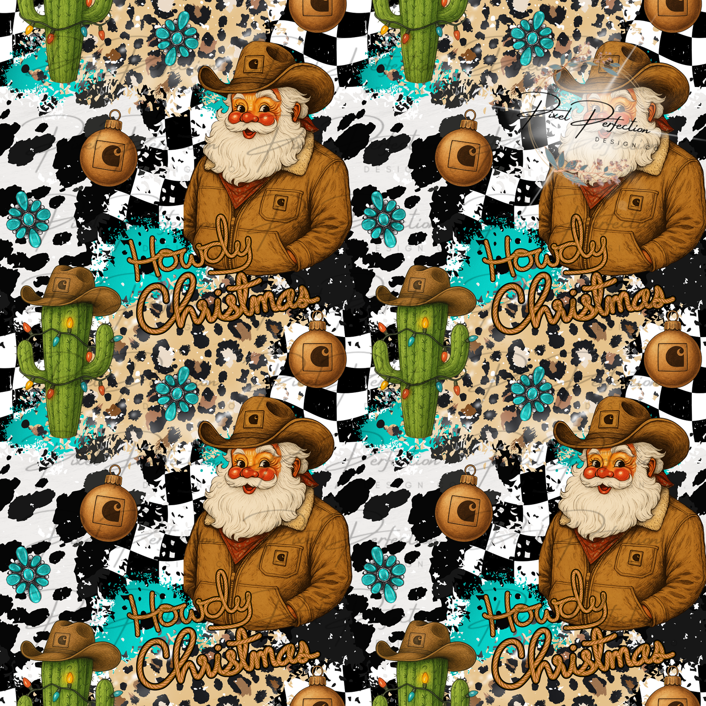 Howdy Christmas Punchy western blue collar Santa seamless