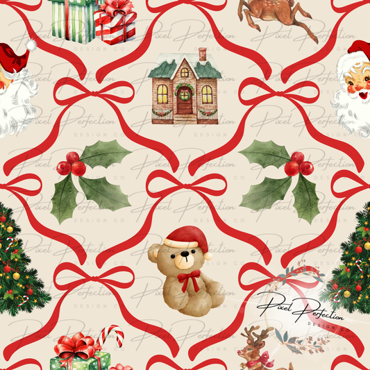 Vintage Christmas croquette bow seamless