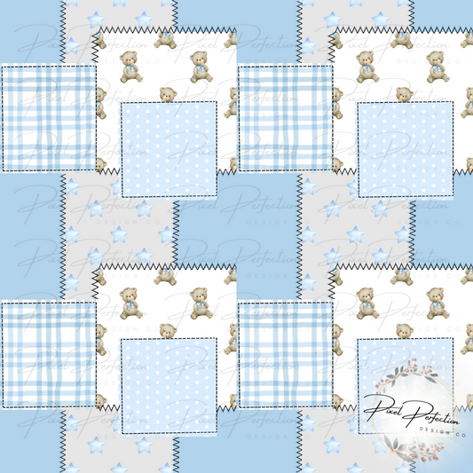 Baby boy bear quilted patchwork seamless