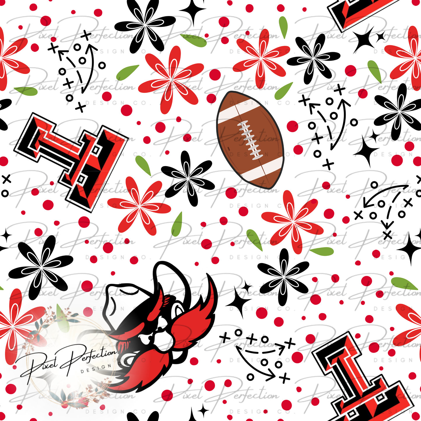 Tech football with flowers seamless