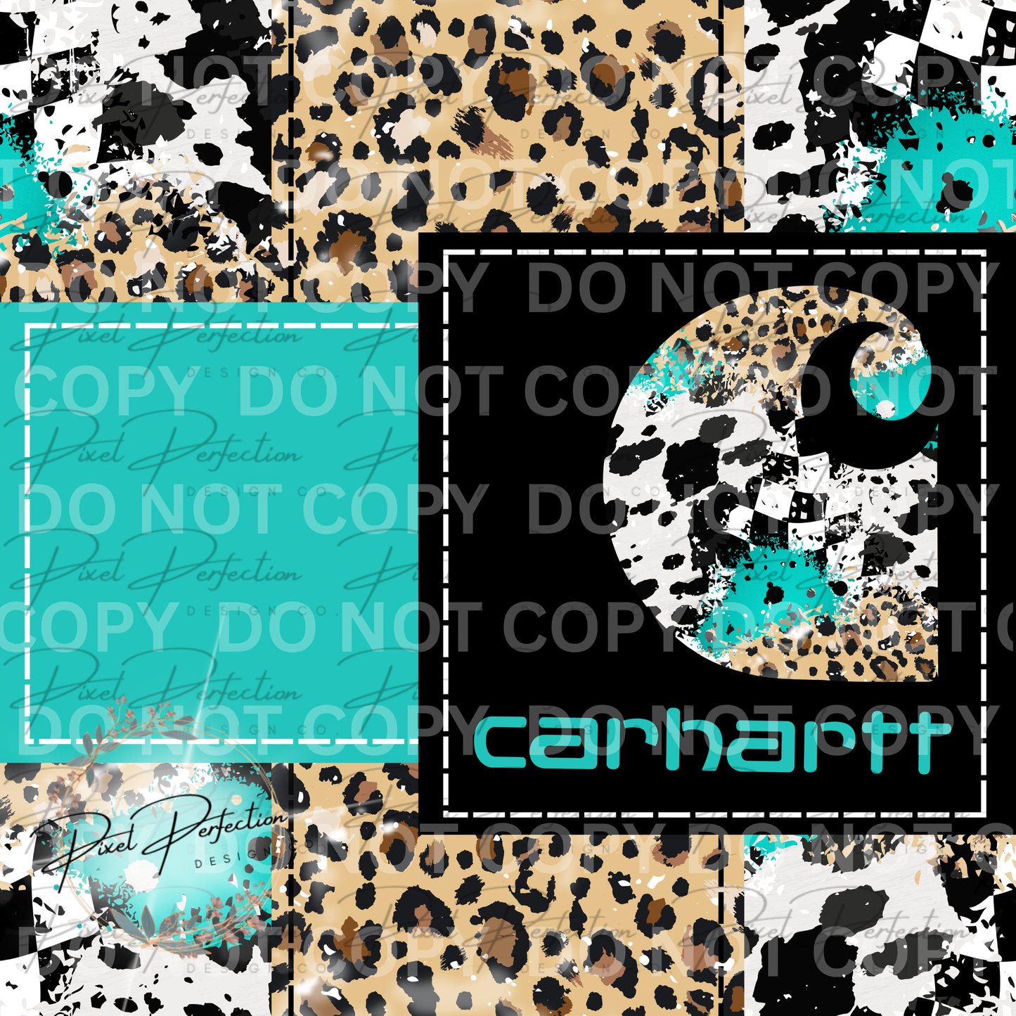 Blue collar leopard print cowprint turquoise patchwork seamless