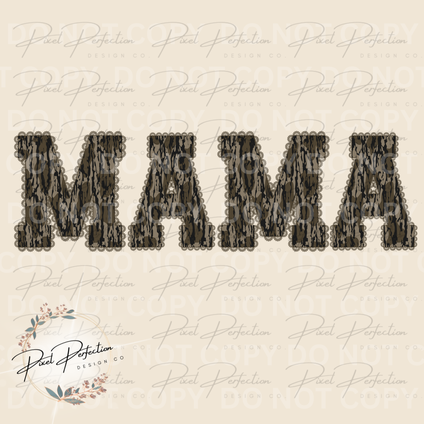 Faux lace embroidery camo Mama png