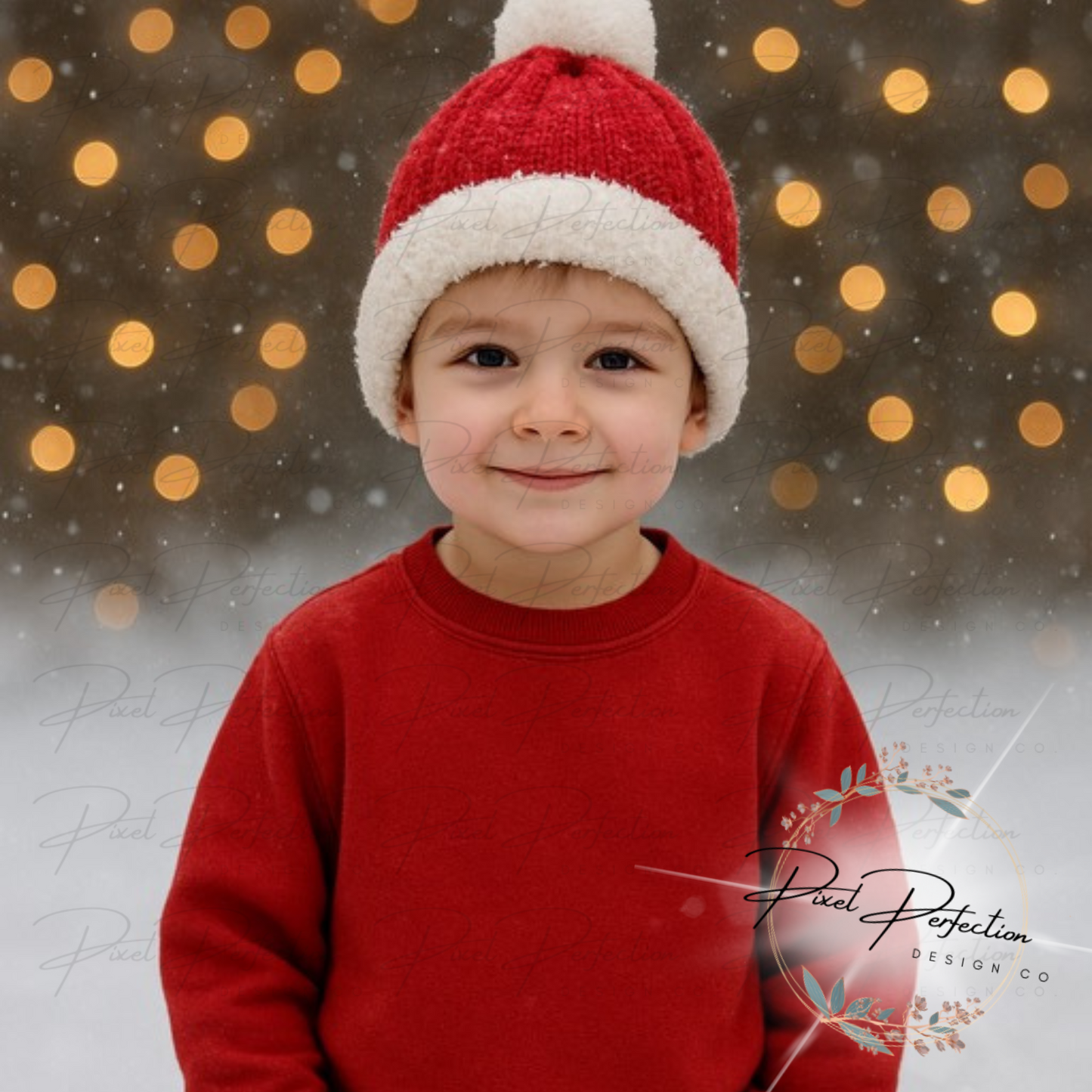 Kids red sweatshirt on little boy with winter background digital file