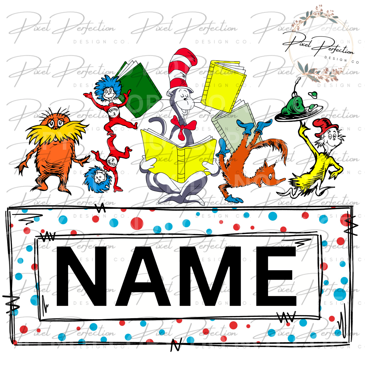 Dr Seuss read across America polka dot name plate