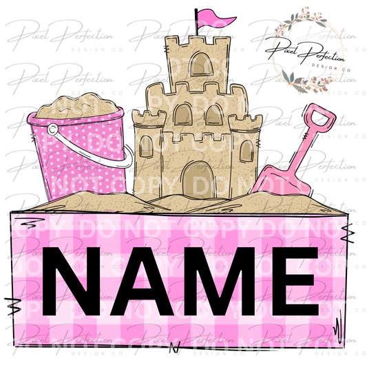 Girl sandcastle beach name plate