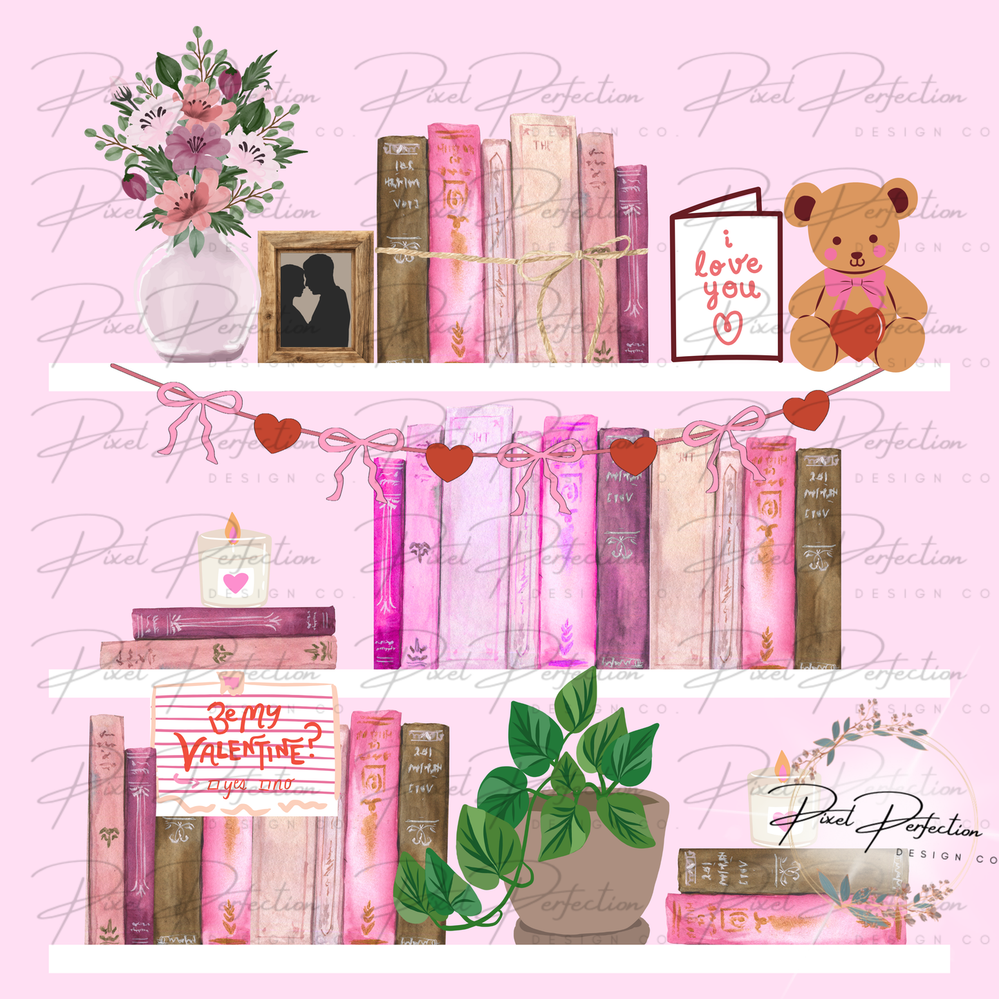 Valentines book shelf PNG