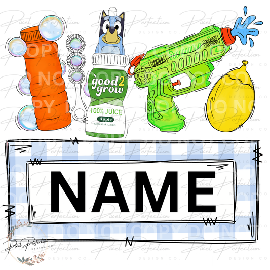 Boy summer name plate with blue dog g2g