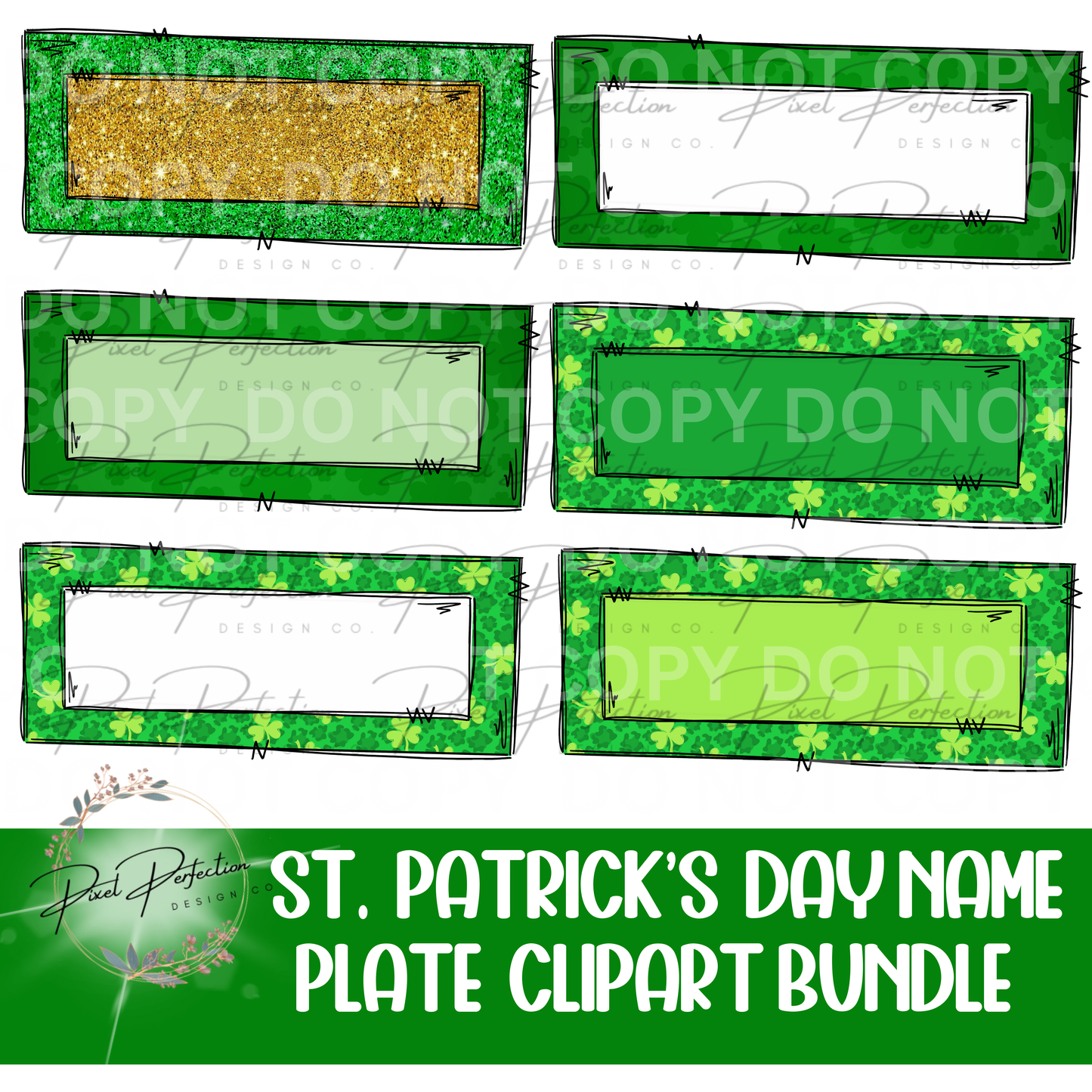 St Patrick’s Day name plate clipart bundle set of 14