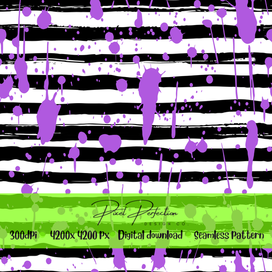 Halloween BJ stripes and neon purple splatter seamless