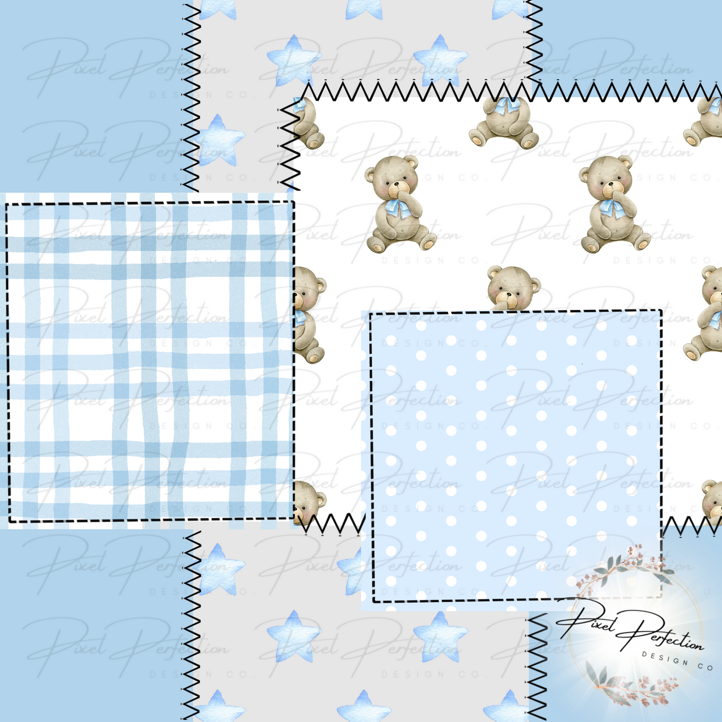 Baby boy bear quilted patchwork seamless