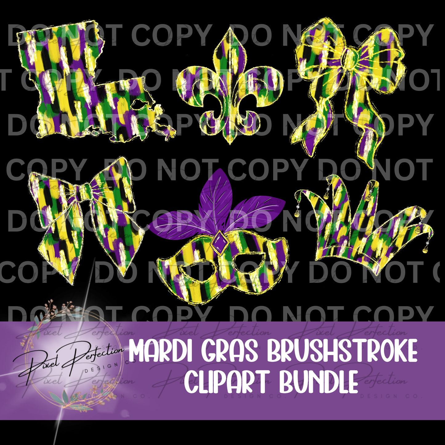 Mardi Gras brushstroke clipart bundle