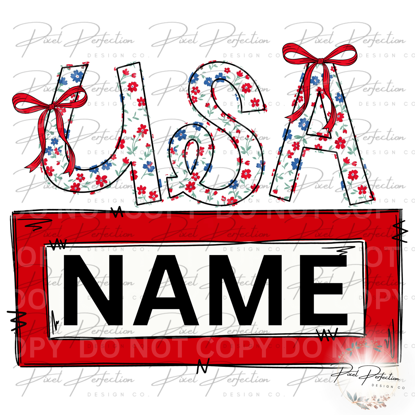 Fourth of July girlie USA with bows name plate png