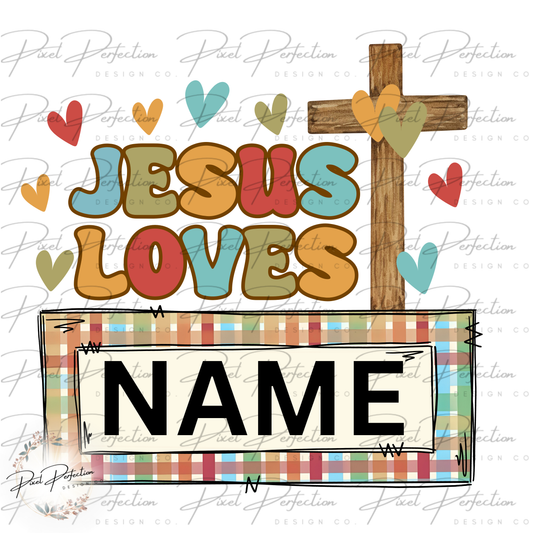 Jesus loves name plate with cross png