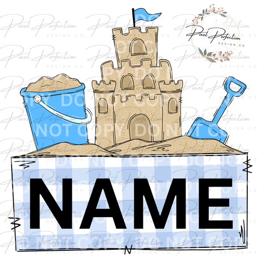 Boy sandcastle beach name plate
