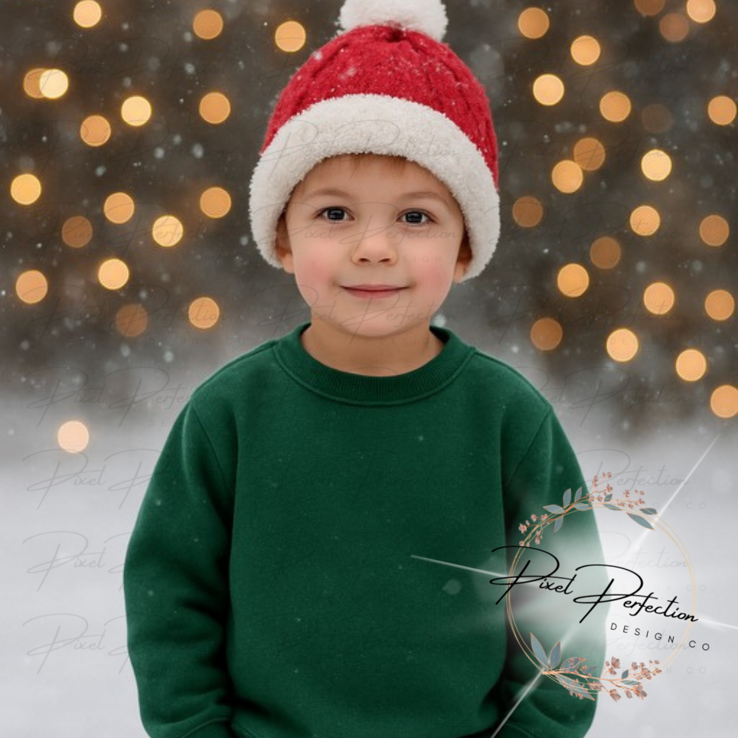 Kids green sweatshirt on little boy with winter background digital file