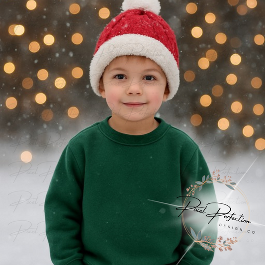Kids green sweatshirt on little boy with winter background digital file