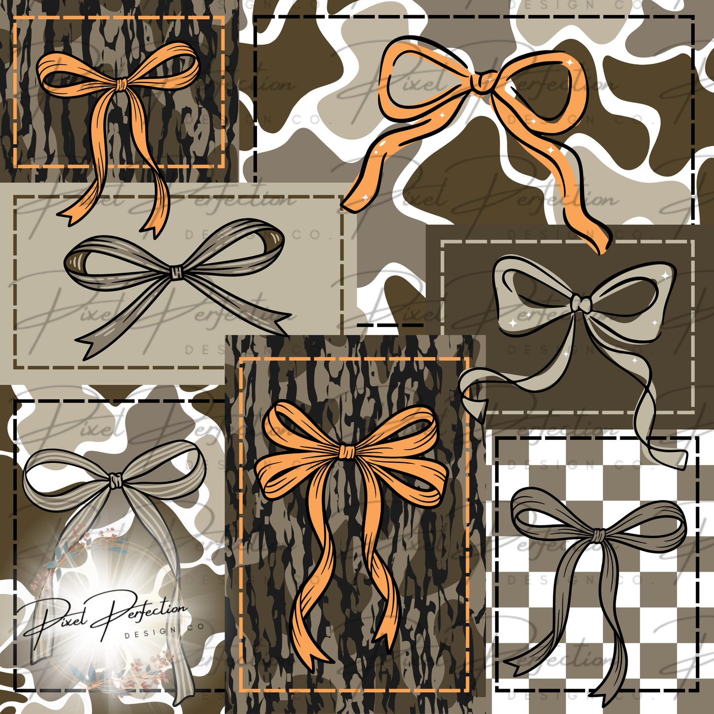 Girlie Camo patchwork bow seamless