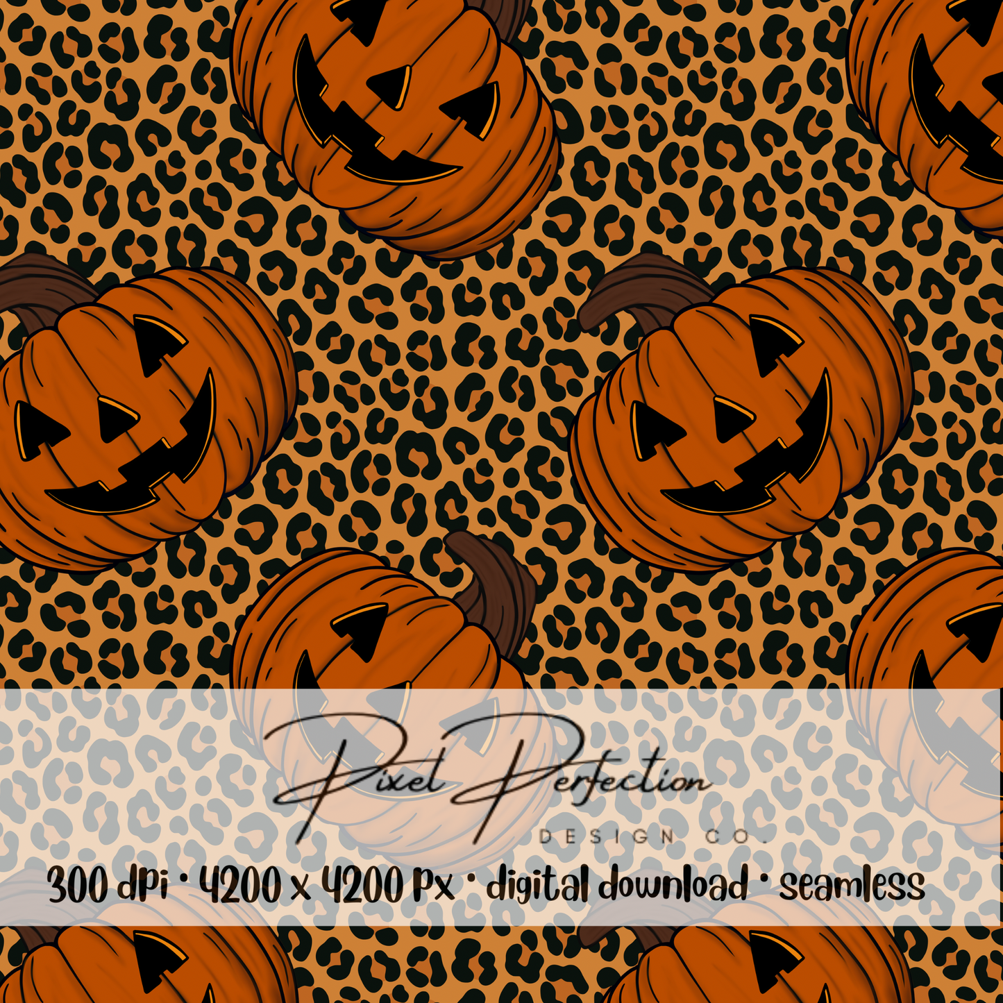 Leopard print jack-o’-lantern seamless