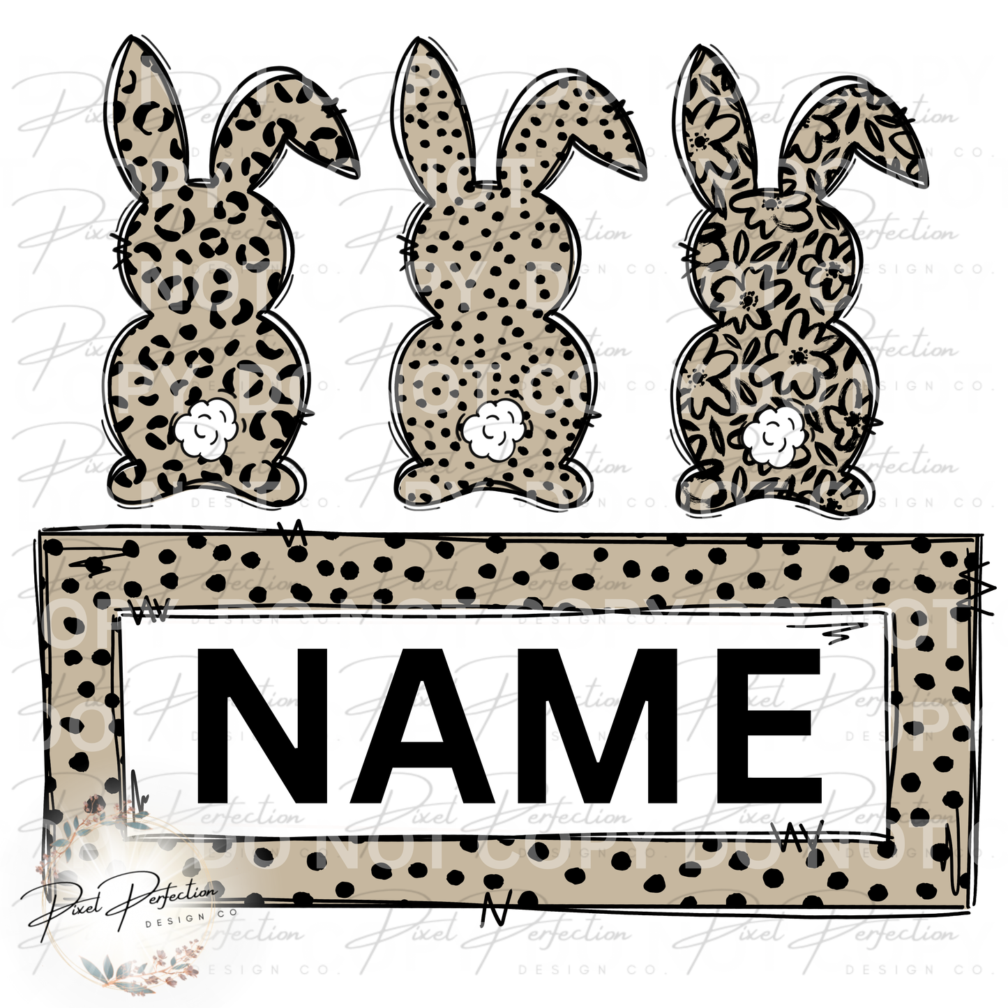 Tan and black leopard bunnies name plate