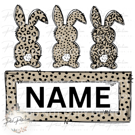 Tan and black leopard bunnies name plate