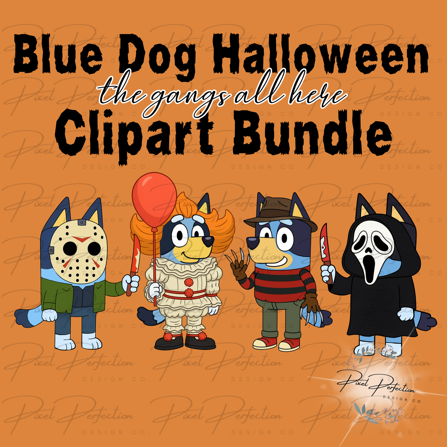 Blue dog Halloween horror clipart