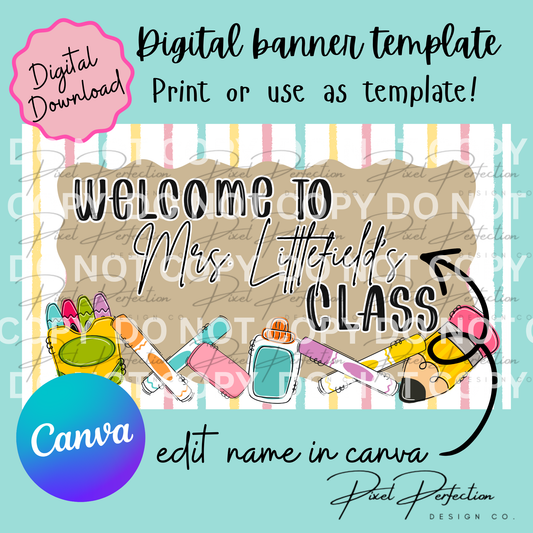 Back to school welcome to editable name canva banner template