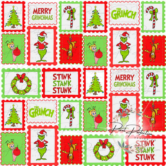 Green man stamp collage seamless design