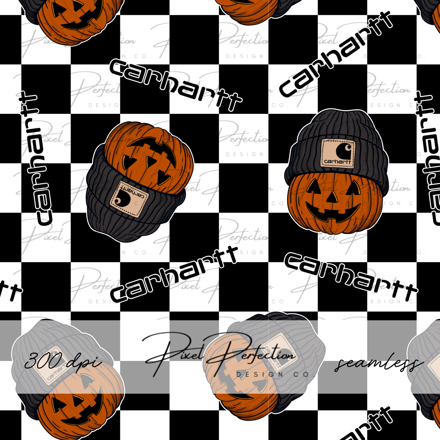 Blue collar boys fall pumpkin and checkered seamless