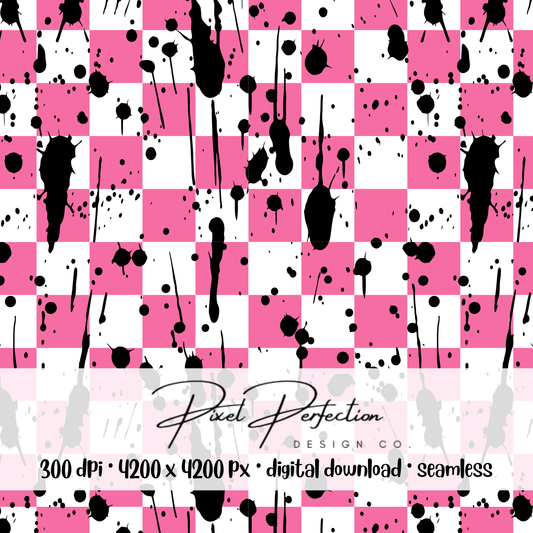 Coordinating Ghostface pink checkered splatter seamless