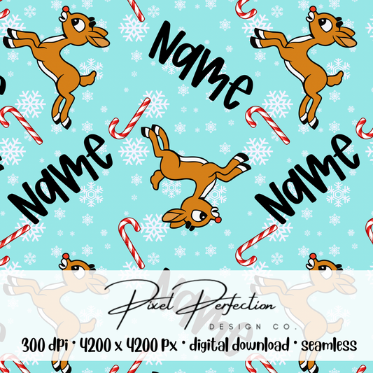 Editable name Classic Rudolph with candy cane seamless