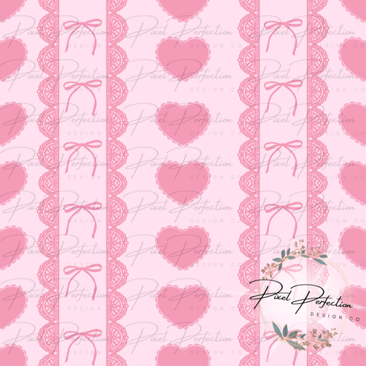 Pink lace and bows coquette valentines seamless