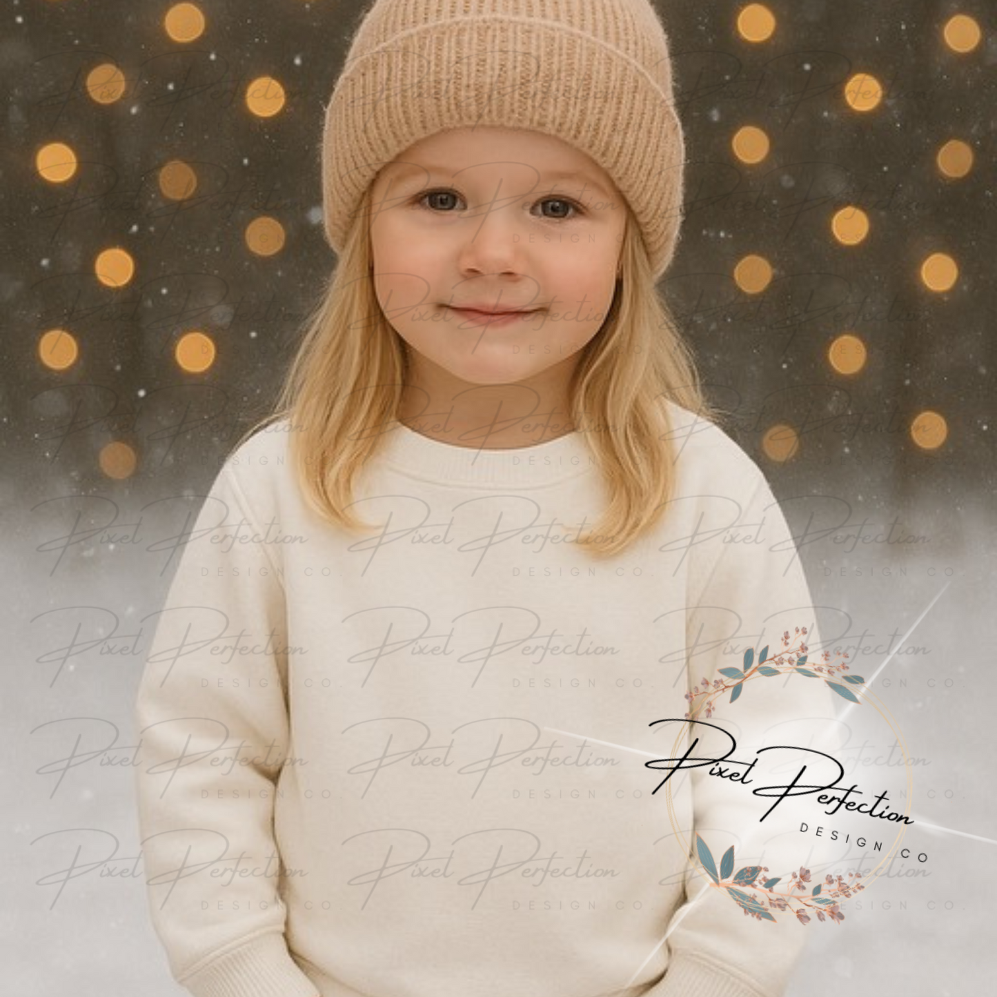 Kids white sweatshirt on little girl with winter background digital file
