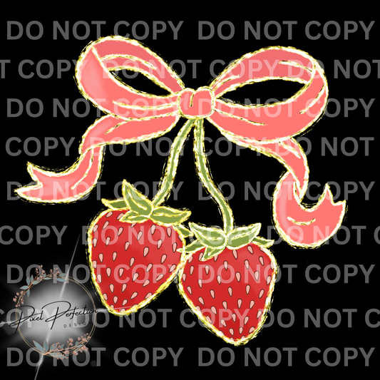 Strawberries with bow clipart bundle