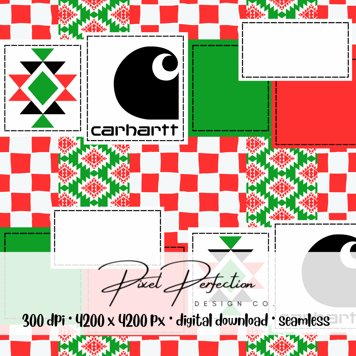 Christmas Aztec Blue collar patchwork seamless