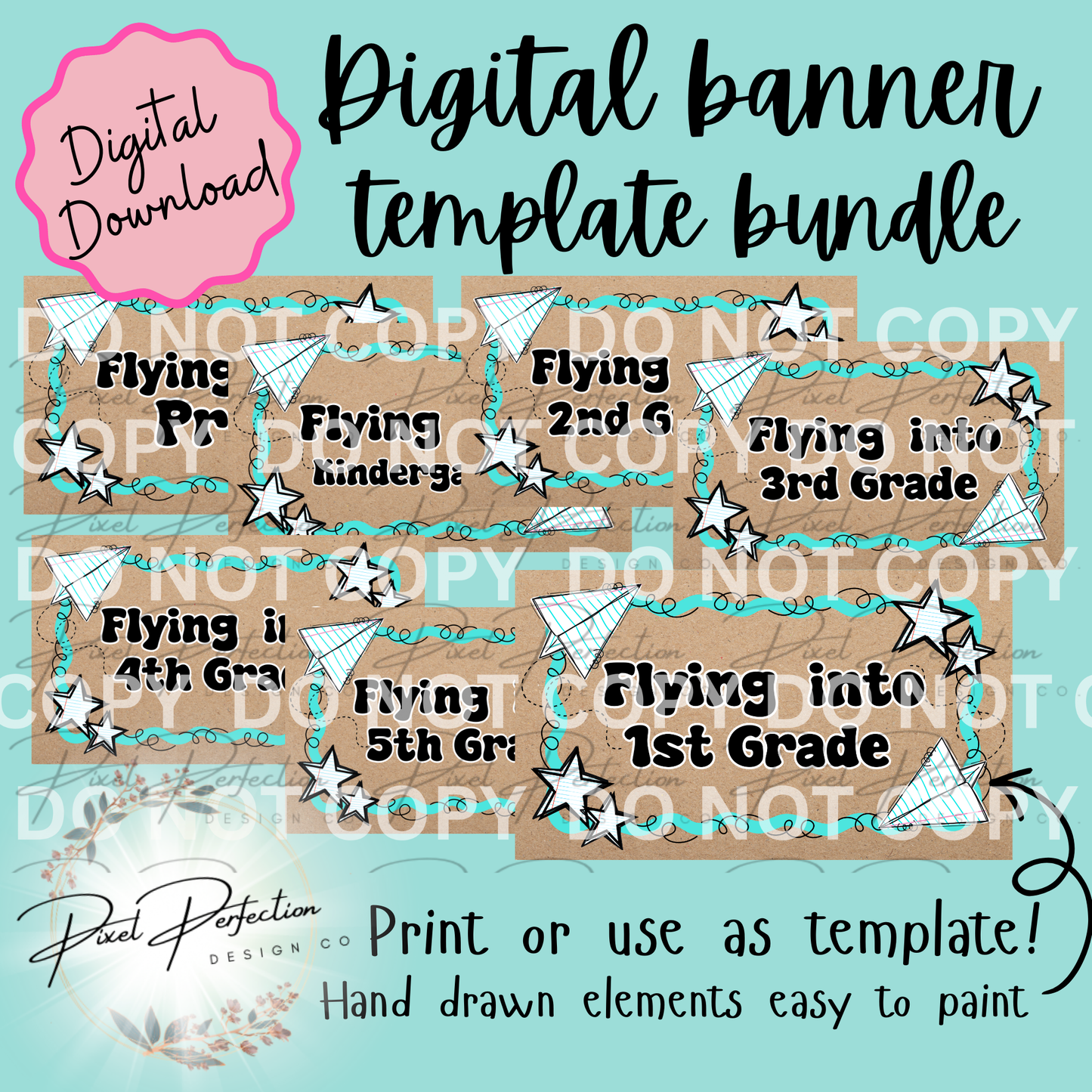 Back to school Flying into prek-5th grade banner template bundle