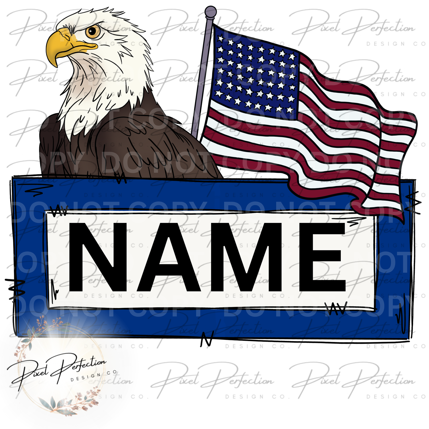 Fourth of July Eagle and flag name plate png