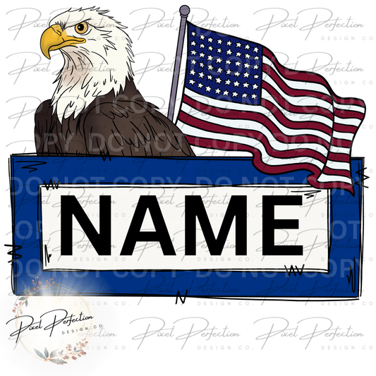 Fourth of July Eagle and flag name plate png