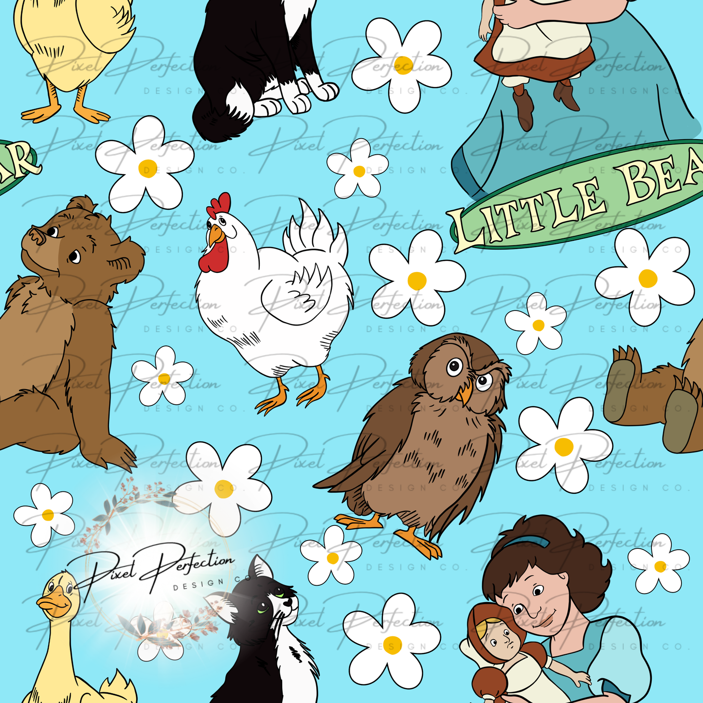 Girlie Little bear with flowers seamless