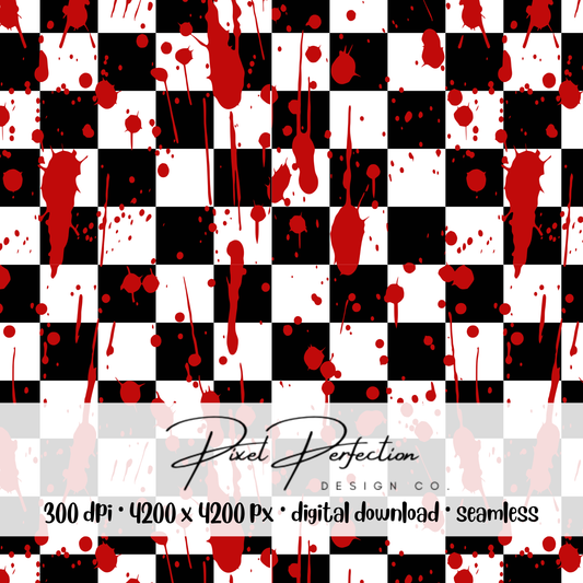 Coordinating Ghostface black checkered splatter seamless