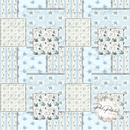 Blue floral quilt patchwork seamless