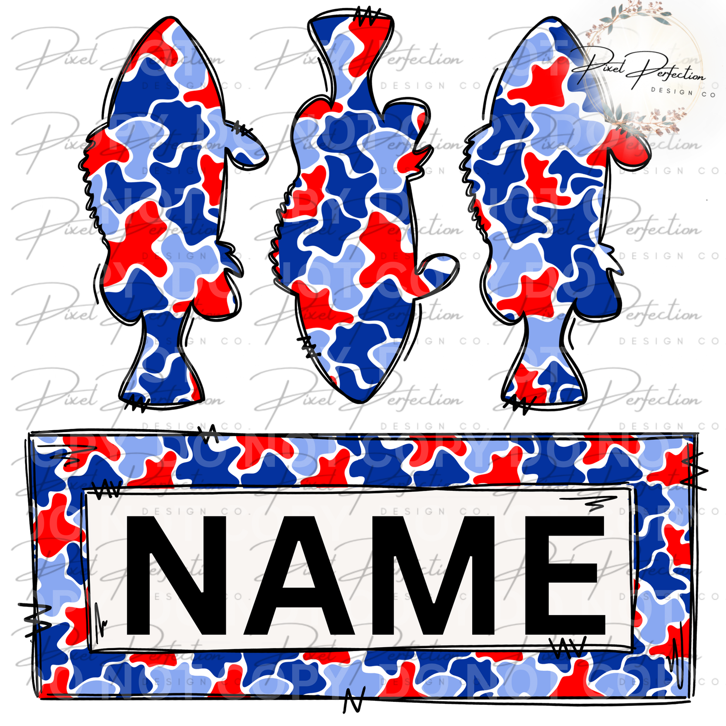 Fourth of July camo fish name plate png